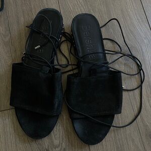 Bershka Black Women's Suede Leather Sandals